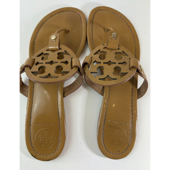 Tory Burch Miller Leather Thong Sandals Tan Beige Flip Flops Women's Size 9 M - Picture 2 of 16